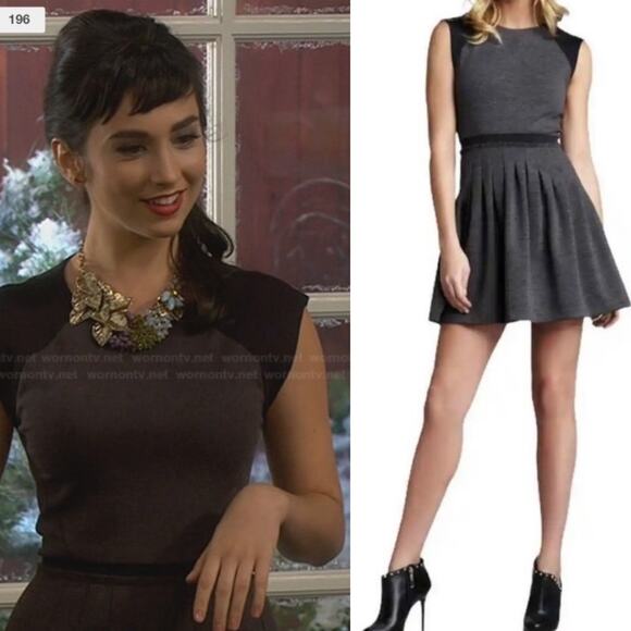 Rebecca Taylor Ponte Mini Dress Fit & Flare Pleated Skirt Colorblock Gray Black - Picture 3 of 10